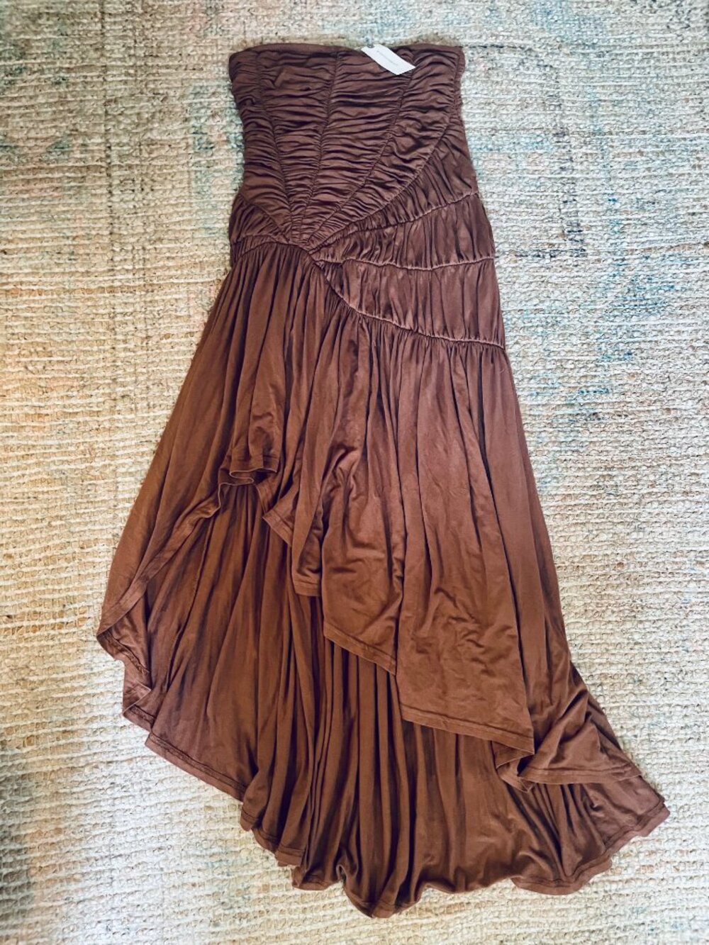 Anthropologie Celandine Brown Strapless Ruched Asymmetric-Hem Dress XS NWT